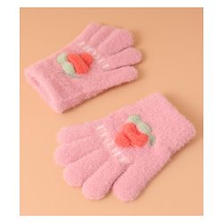 Babyhug Woollen Gloves with Fruit Print - Peach