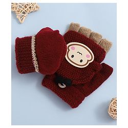 Babyhug Woollen Gloves with  Applique - Maroon