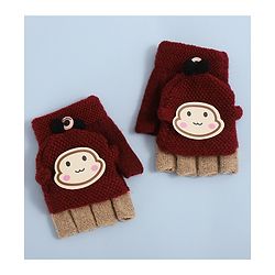 Babyhug Woollen Gloves with  Applique - Maroon