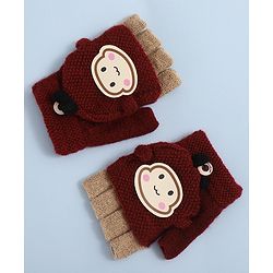 Babyhug Woollen Gloves with  Applique - Maroon
