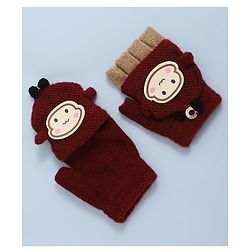 Babyhug Woollen Gloves with  Applique - Maroon
