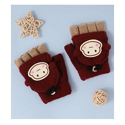 Babyhug Woollen Gloves with  Applique - Maroon