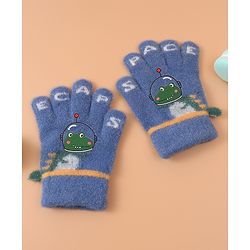 Babyhug Woollen Gloves with Crocodile Print - Navy