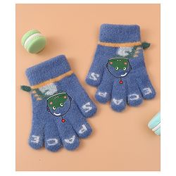 Babyhug Woollen Gloves with Crocodile Print - Navy