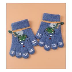 Babyhug Woollen Gloves with Crocodile Print - Navy