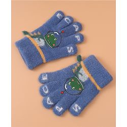 Babyhug Woollen Gloves with Crocodile Print - Navy