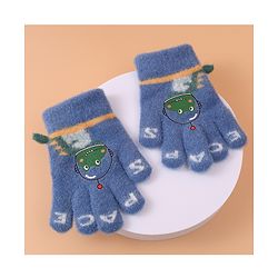 Babyhug Woollen Gloves with Crocodile Print - Navy