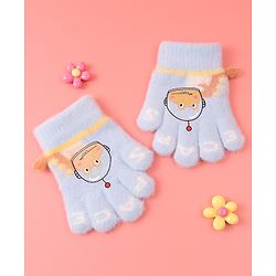 Babyhug Woollen Gloves with Crocodile Print - Sky Blue