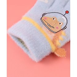 Babyhug Woollen Gloves with Crocodile Print - Sky Blue