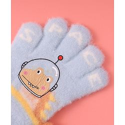 Babyhug Woollen Gloves with Crocodile Print - Sky Blue