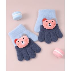 Babyhug Woollen Gloves with Bear Applique - Blue