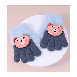 Babyhug Woollen Gloves with Bear Applique - Blue