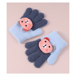 Babyhug Woollen Gloves with Bear Applique - Blue