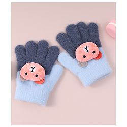 Babyhug Woollen Gloves with Bear Applique - Blue