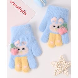 Babyhug Woollen Gloves with Bunny Print - Blue