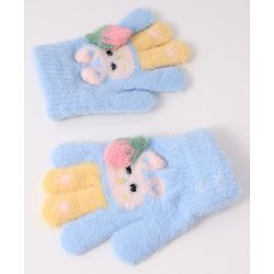 Babyhug Woollen Gloves with Bunny Print - Blue