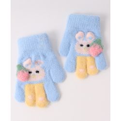 Babyhug Woollen Gloves with Bunny Print - Blue