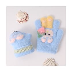 Babyhug Woollen Gloves with Bunny Print - Blue
