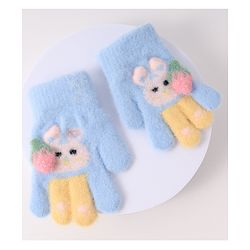 Babyhug Woollen Gloves with Bunny Print - Blue