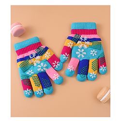 Babyhug Woollen Gloves with Snow Print - Multicolor