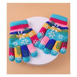 Babyhug Woollen Gloves with Snow Print - Multicolor