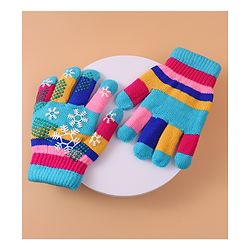 Babyhug Woollen Gloves with Snow Print - Multicolor