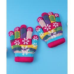 Babyhug Woollen Gloves with Snow Print - Multicolor