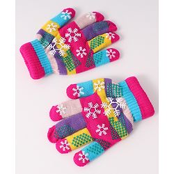 Babyhug Woollen Gloves with Snow Print - Multicolor