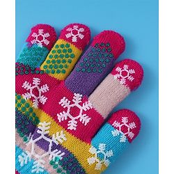Babyhug Woollen Gloves with Snow Print - Multicolor