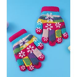 Babyhug Woollen Gloves with Snow Print - Multicolor
