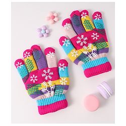 Babyhug Woollen Gloves with Snow Print - Multicolor