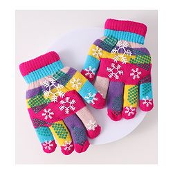 Babyhug Woollen Gloves with Snow Print - Multicolor