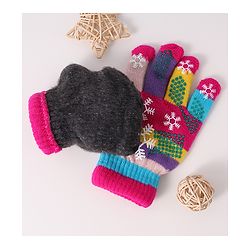 Babyhug Woollen Gloves with Snow Print - Multicolor