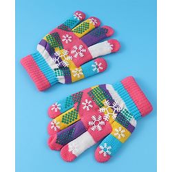 Babyhug Woollen Gloves with Snow Print - Multicolor