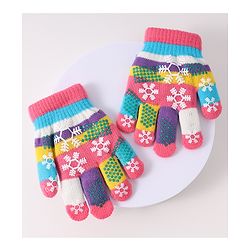 Babyhug Woollen Gloves with Snow Print - Multicolor