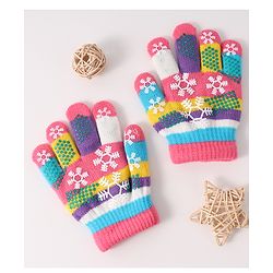 Babyhug Woollen Gloves with Snow Print - Multicolor