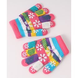 Babyhug Woollen Gloves with Snow Print - Multicolor