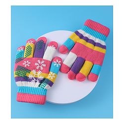 Babyhug Woollen Gloves with Snow Print - Multicolor
