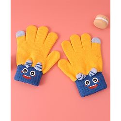 Babyhug Woollen Gloves with Cartoon Print - Yellow