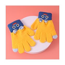 Babyhug Woollen Gloves with Cartoon Print - Yellow