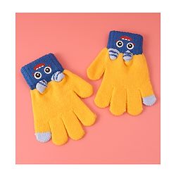 Babyhug Woollen Gloves with Cartoon Print - Yellow