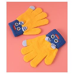 Babyhug Woollen Gloves with Cartoon Print - Yellow