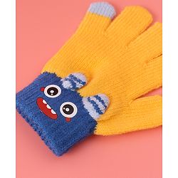 Babyhug Woollen Gloves with Cartoon Print - Yellow