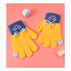 Babyhug Woollen Gloves with Cartoon Print - Yellow