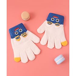 Babyhug Woollen Gloves with Cartoon Print - White