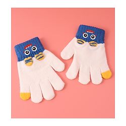 Babyhug Woollen Gloves with Cartoon Print - White