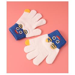 Babyhug Woollen Gloves with Cartoon Print - White