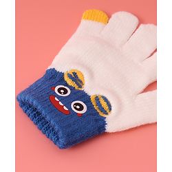 Babyhug Woollen Gloves with Cartoon Print - White