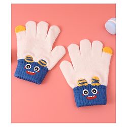 Babyhug Woollen Gloves with Cartoon Print - White