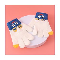 Babyhug Woollen Gloves with Cartoon Print - White
